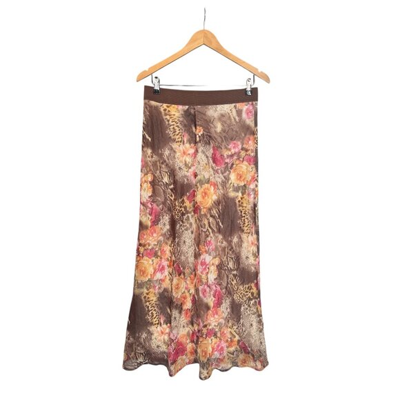 DS by Debbie Shuchat Floral Leopard Print Maxi Skirt | Brown Boho Y2K Slip Style - Picture 2 of 6